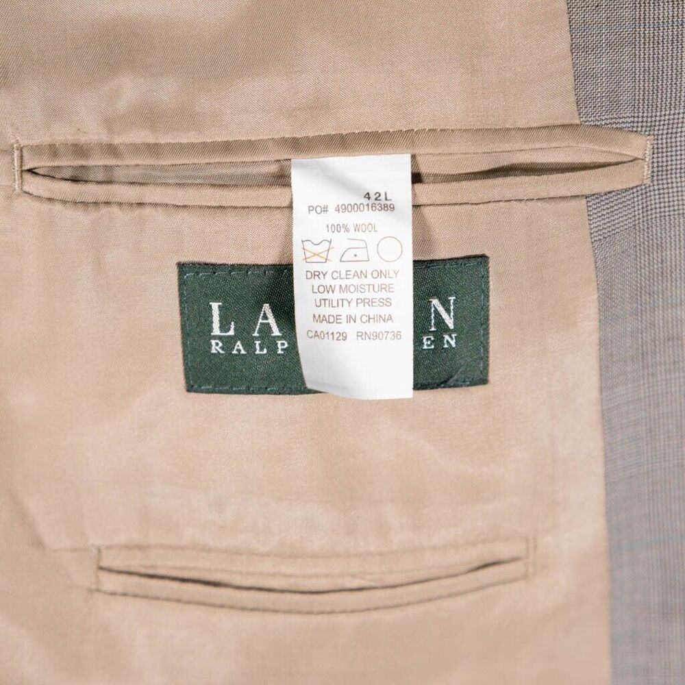 Ralph Lauren Mens Blazer Beige Plaid Wool 2 Button Lined Jacket Sport Coat 42L - Picture 4 of 9